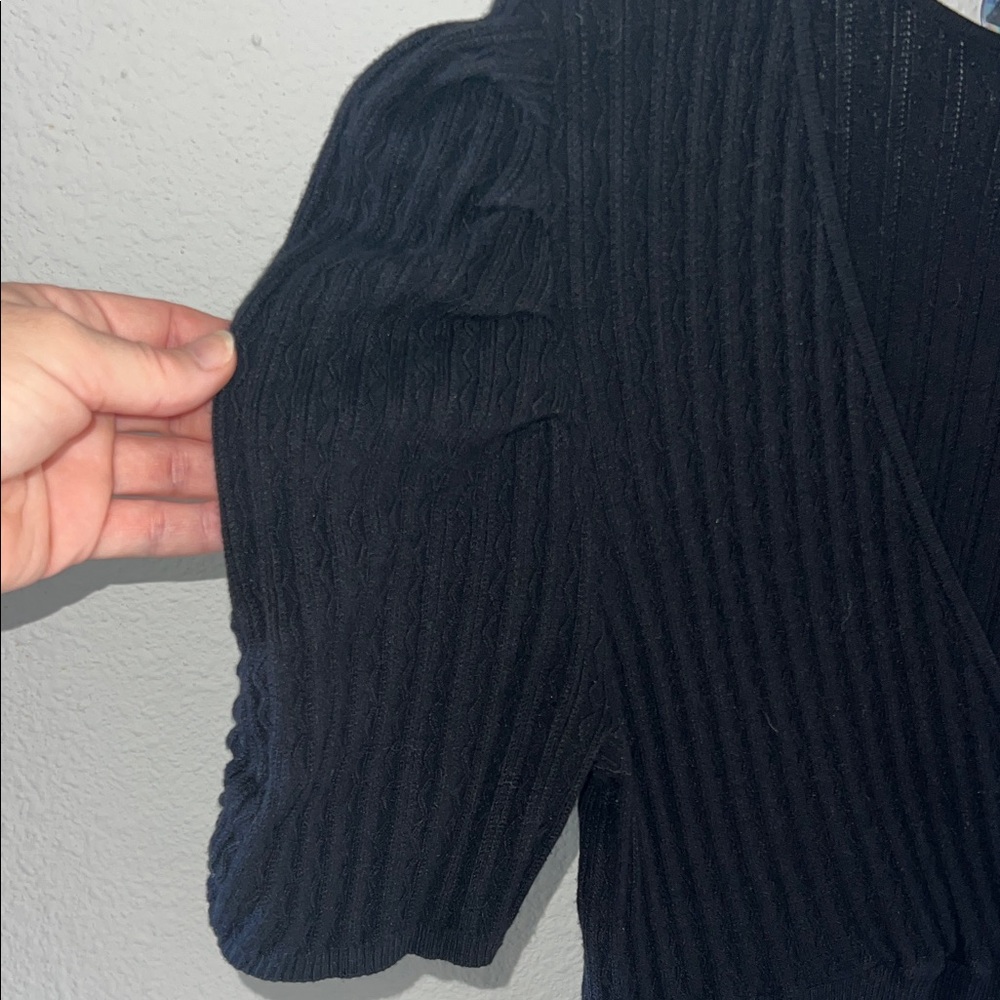 Express Black Ribbed Wrap Top Medium - Picture 4 of 4